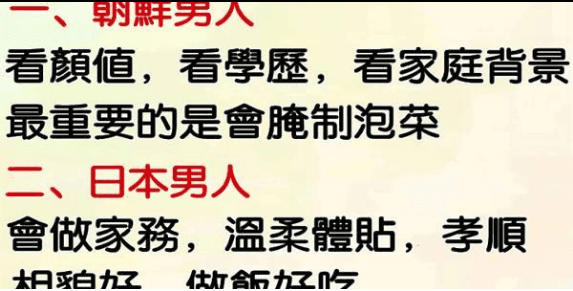 各國男人找老婆的條件…